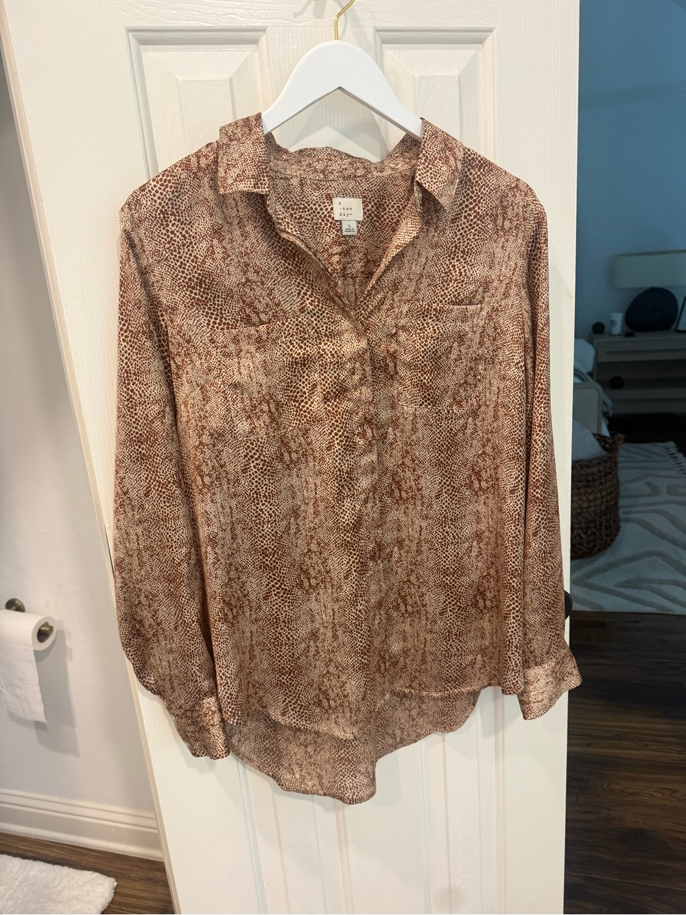 a new day Brown animal print Long Sleeve Blouse